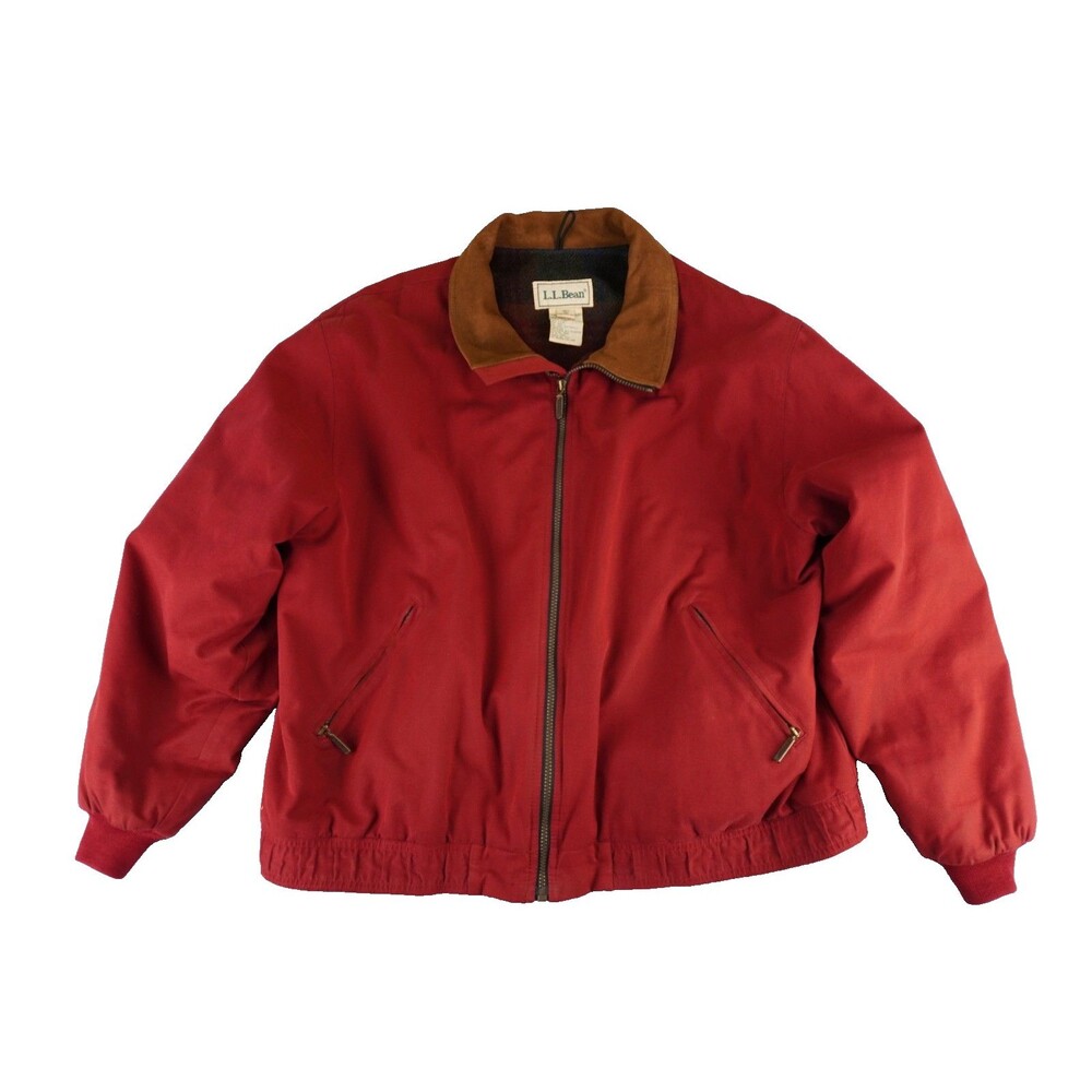 Vintage LL Bean Red Canvas Bomber Jacket Wool Lining Detroit Style Workwear XXL